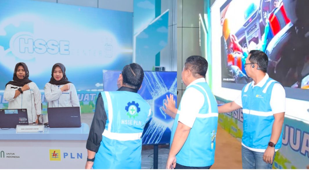Simbolis Peluncuran Inovasi HSSE Command Center oleh oleh General Manager UID Lampung (tengah) didampingi oleh Manager K3 Distribusi HSSE PT PLN (Persero) Kantor Pusat, Warjito, dan Pimpinan PLN Electricity Service Sumbagsel